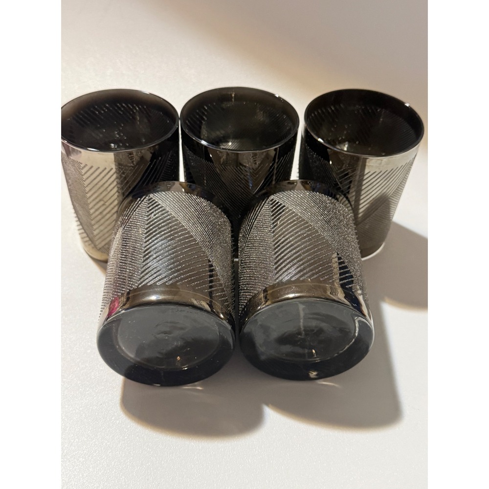 Set of 5‎ Vintage 1950s On The Rocks Glasses SBlack Silver Textured Geometric